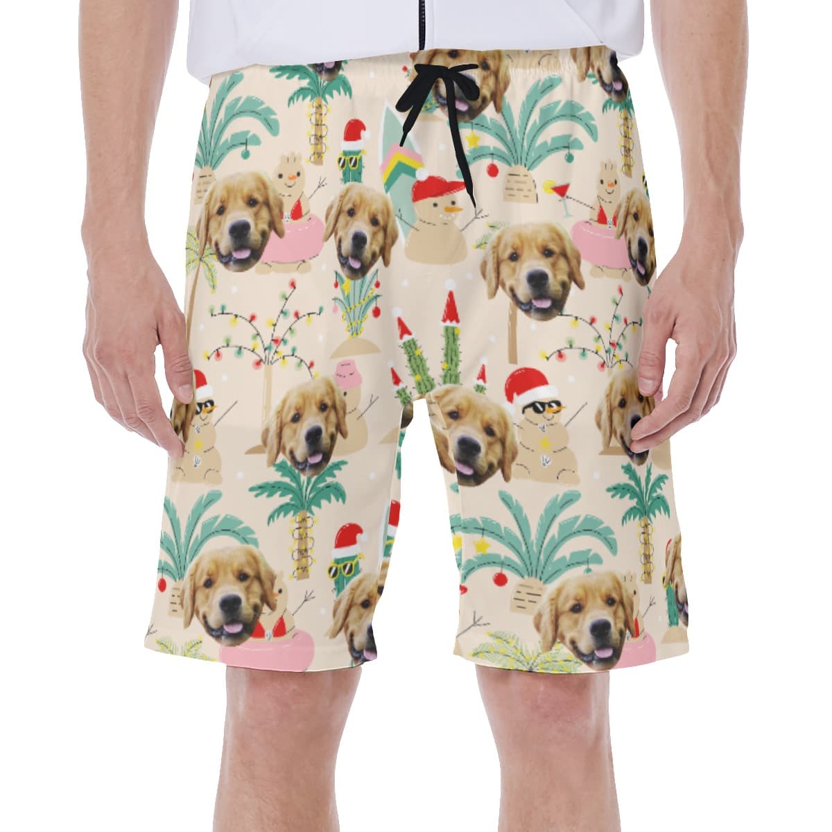 Custom Christmas Snowman Hawaiian Swim Trunks With Dog Face (2)
