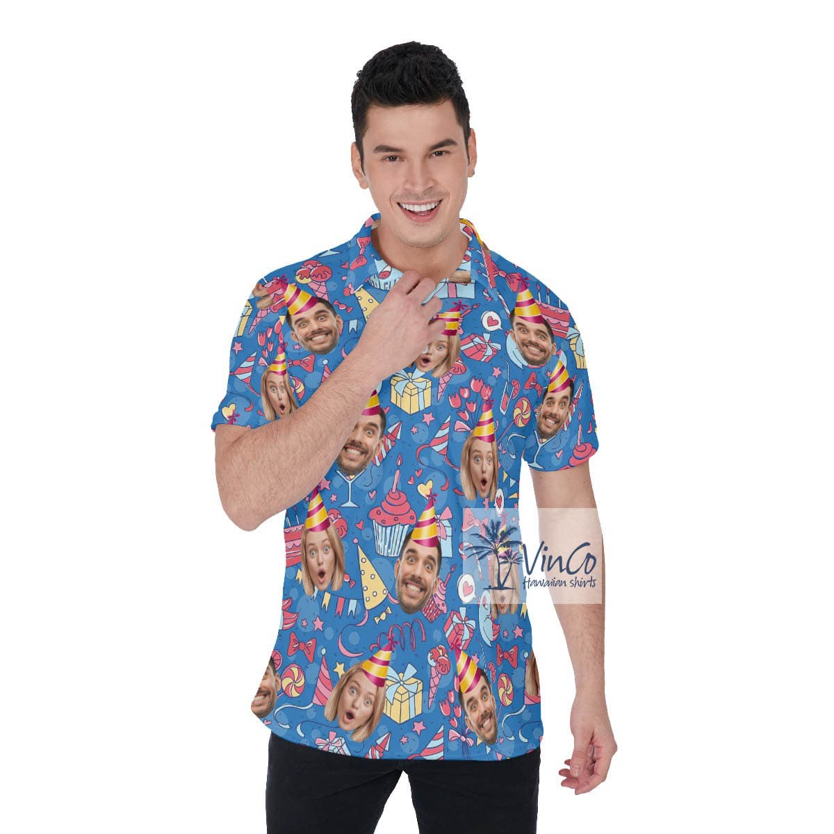 Custom Couple Faces Birthday Polo Shirt For Men (3)