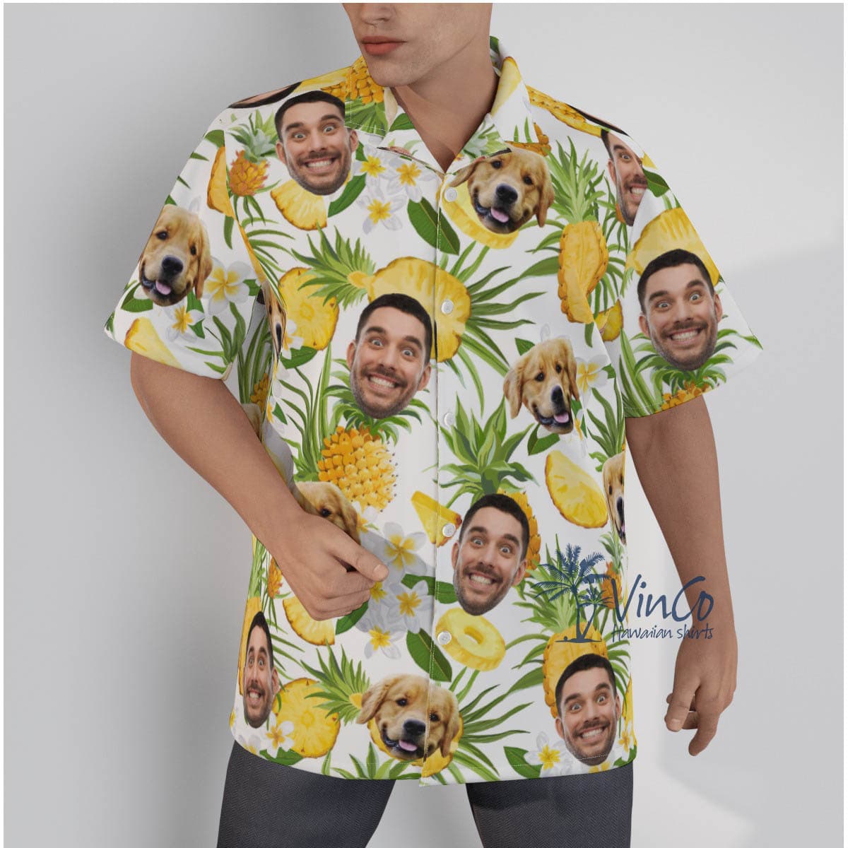 Custom Couple Faces Pineapple Tropical Shirt (1)