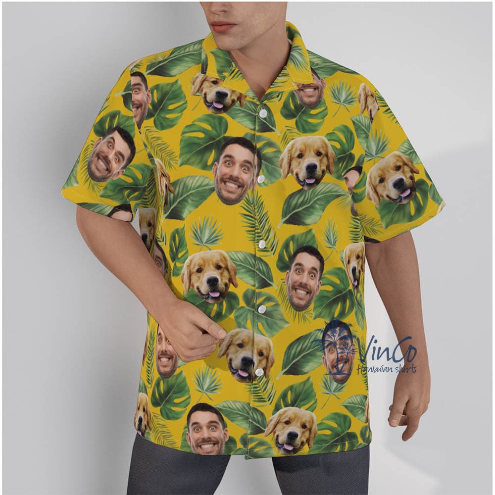 Custom Dog And Owner Faces Hawaiian Shirts For Men (1)