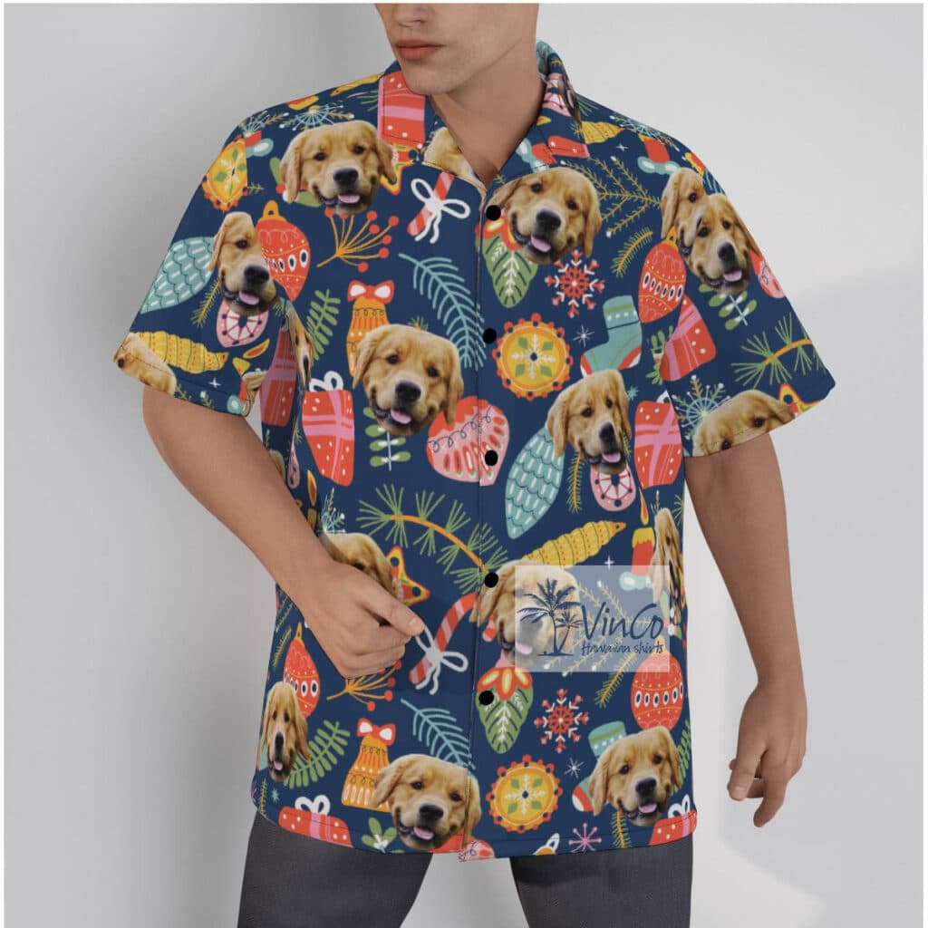 Custom Dog Face Christmas Hawaiian Shirt With Decorative Patterns