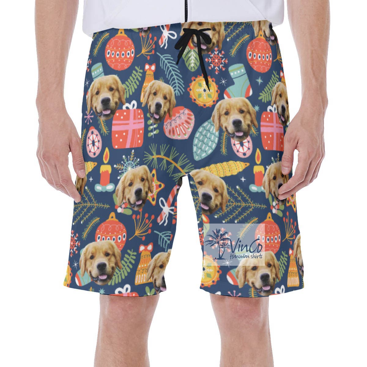Custom Dog Face Christmas Hawaiian Swimwear For Men