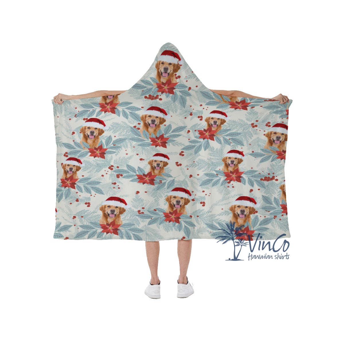 Custom Dog Face Christmas Hooded Blanket