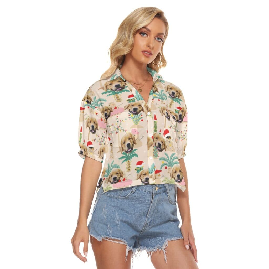 Custom Dog Face Christmas Snowman Aloha Crop Top Shirt For Women
