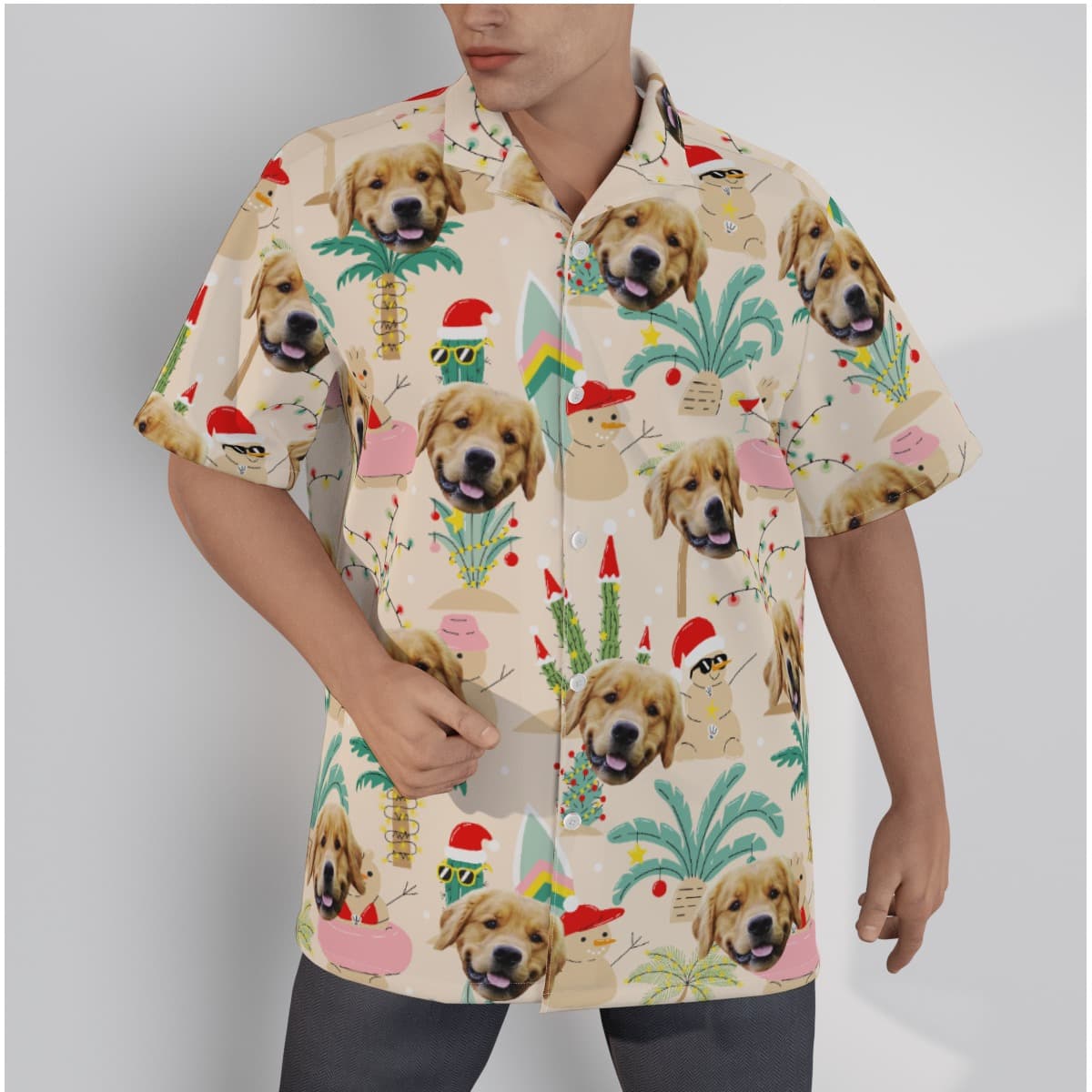 Custom Dog Face Christmas Snowman Hawaiian Shirt