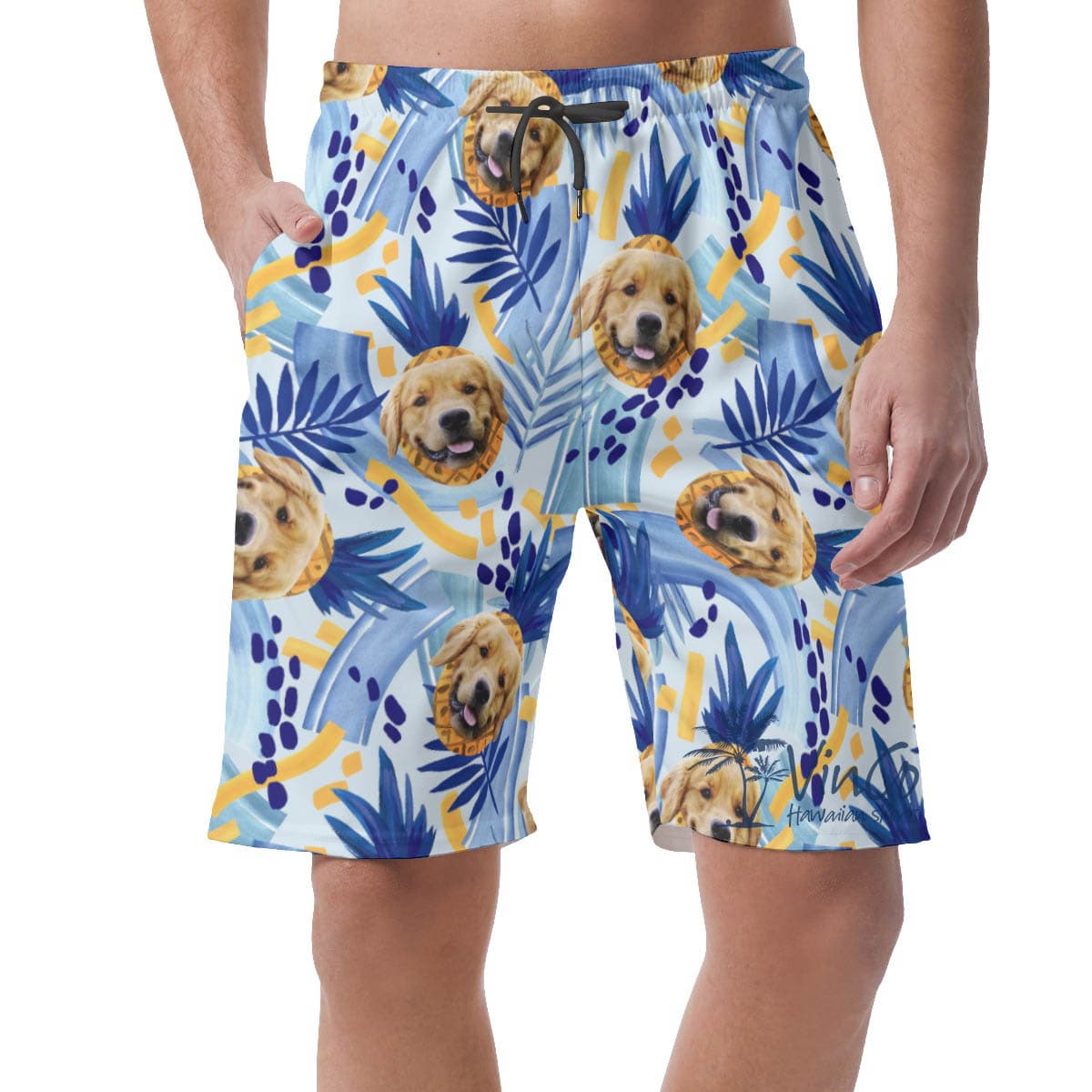 Custom Dog Face On Pineapple Hawaiian Shorts For Men (3)