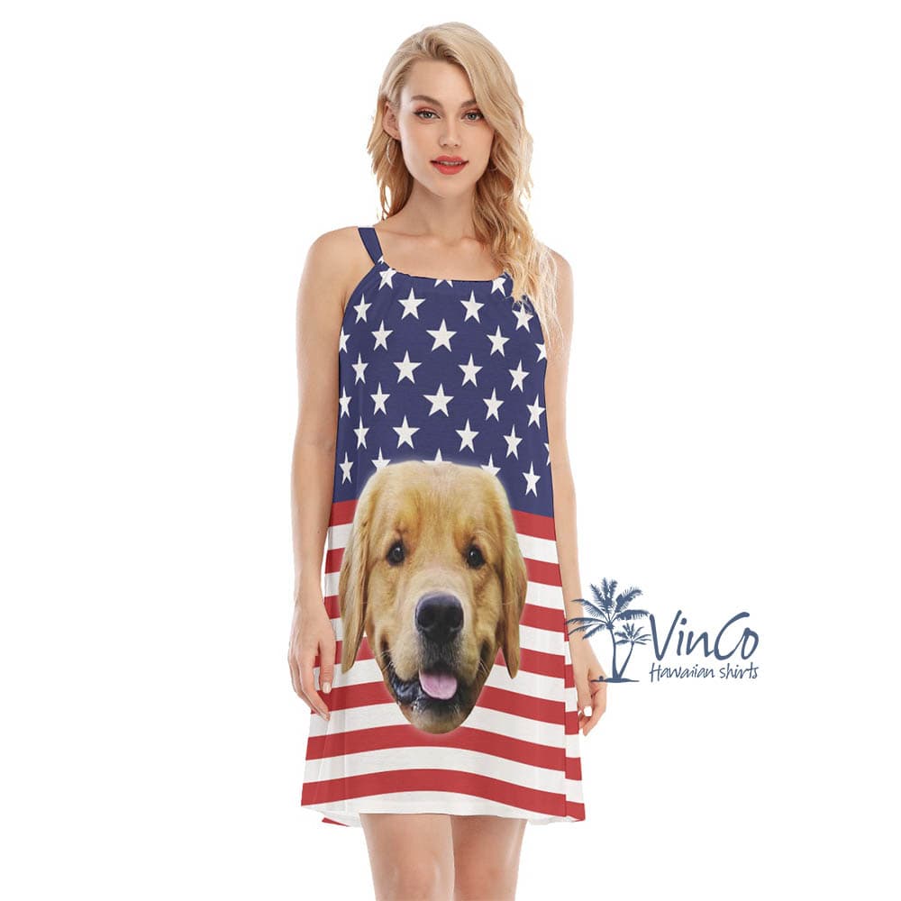 Custom Dog Face Patriotic USA Women’s Dress (1)