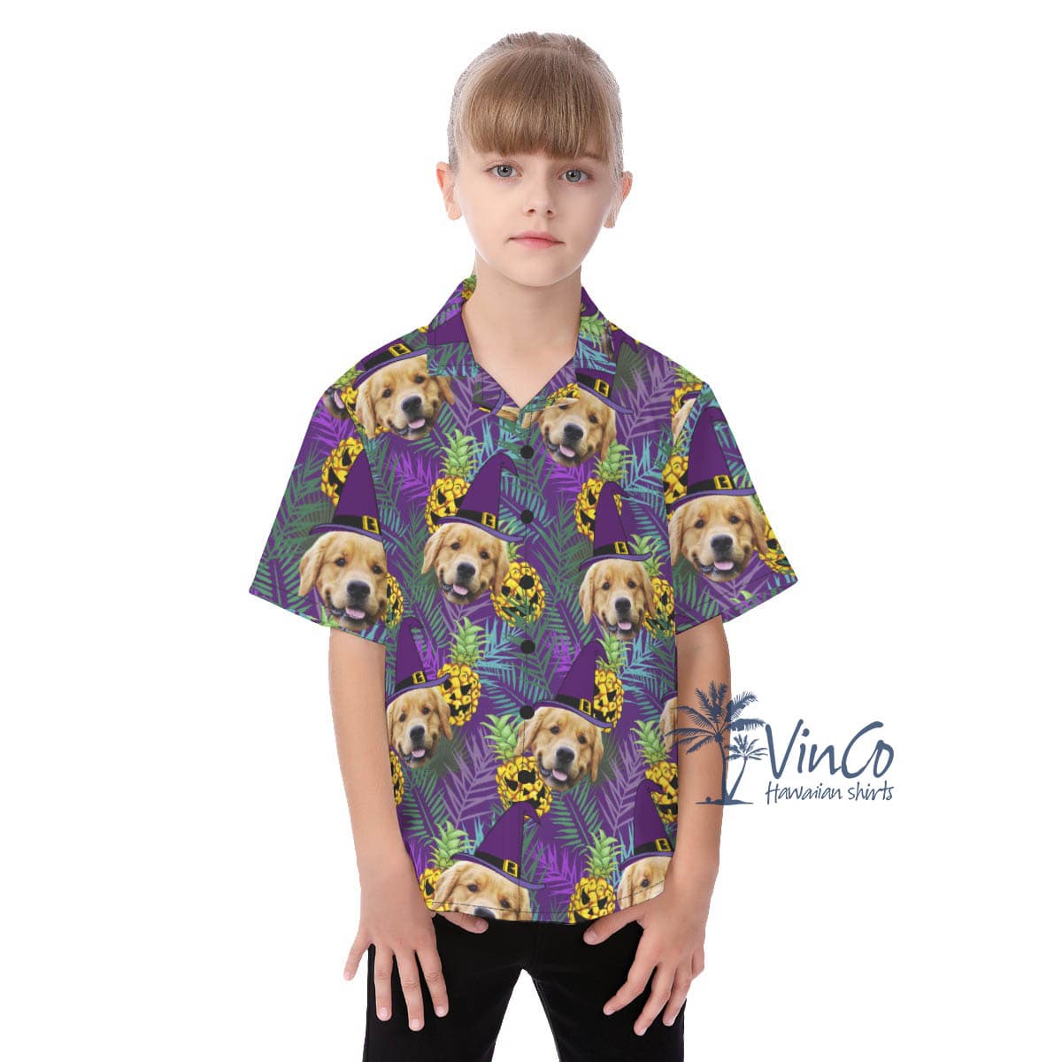 Custom Dog Face Pineapple Hawaiian Shirt For Kids (2)