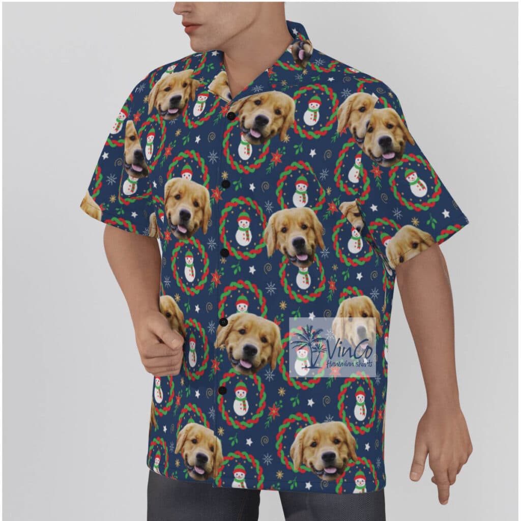Custom Dog Face Snowman Christmas Navy Hawaiian Shirt