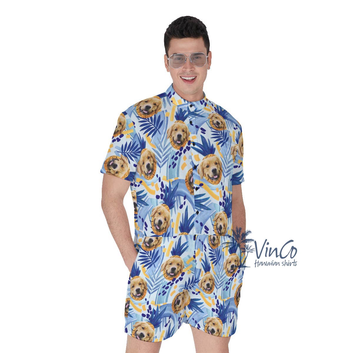 Custom Dog Face Tropical Romper For Men With Pineapple (2)