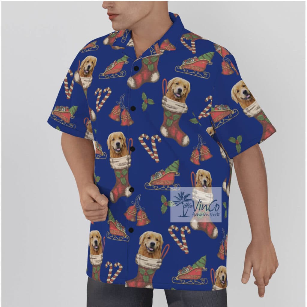Custom Dog Face With Christmas Socks Hawaiian Shirt