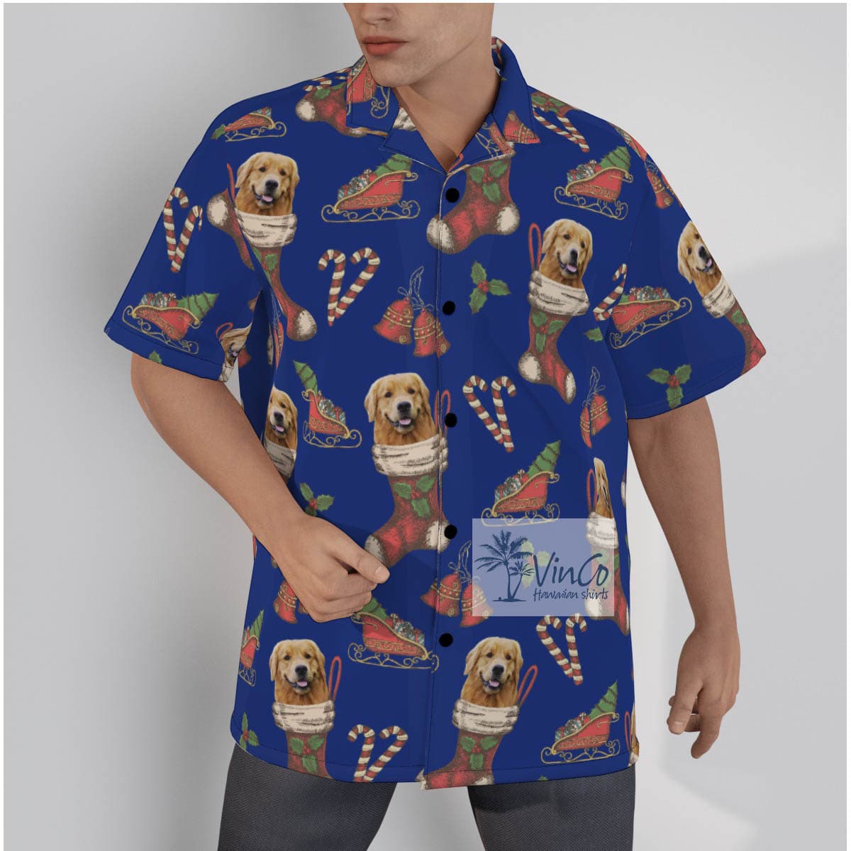 Custom Dog Face With Christmas Socks Hawaiian Shirt