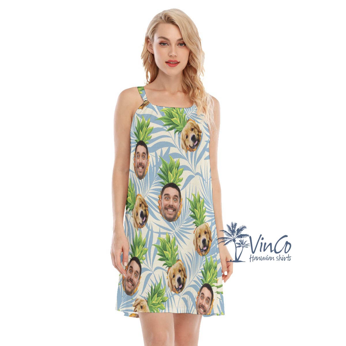 Custom Dog Faces Hawaiian Summer Dress For Women (2)