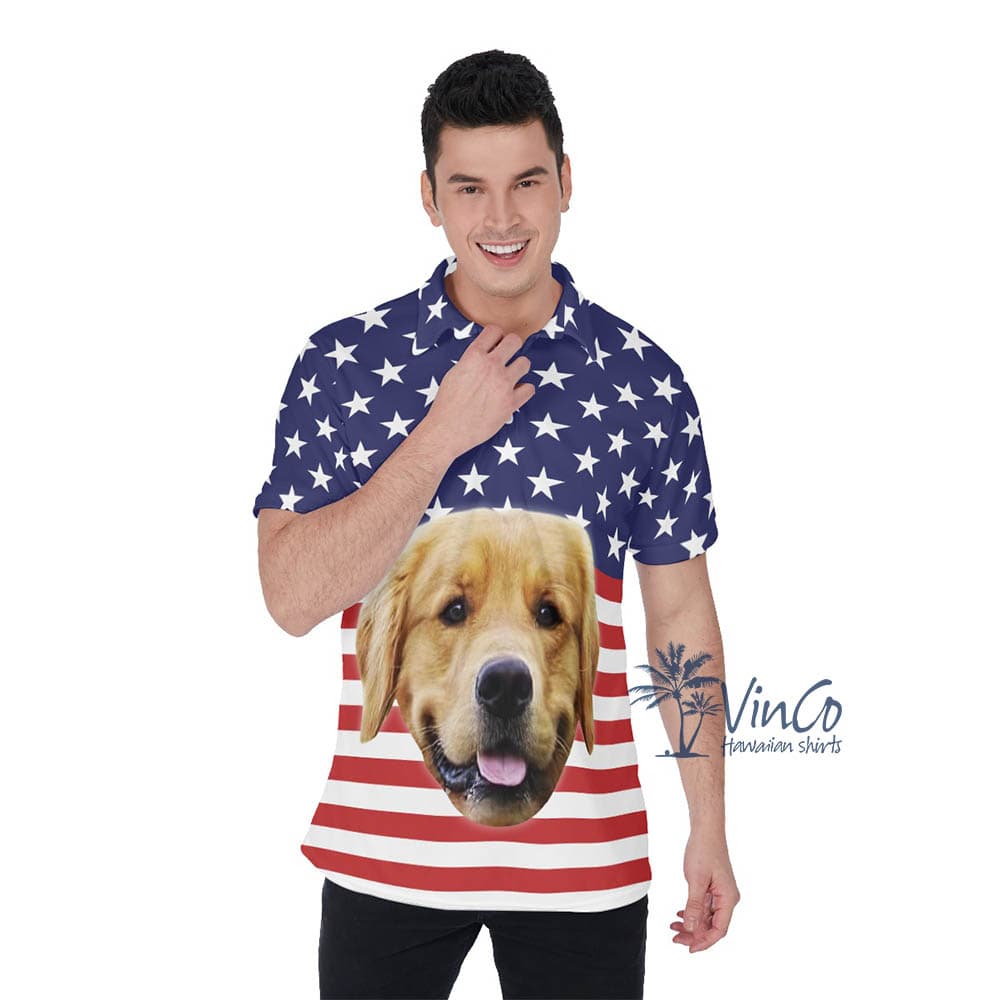 Custom Dog Patriotic Hawaiian Polo Shirt For Men (1)