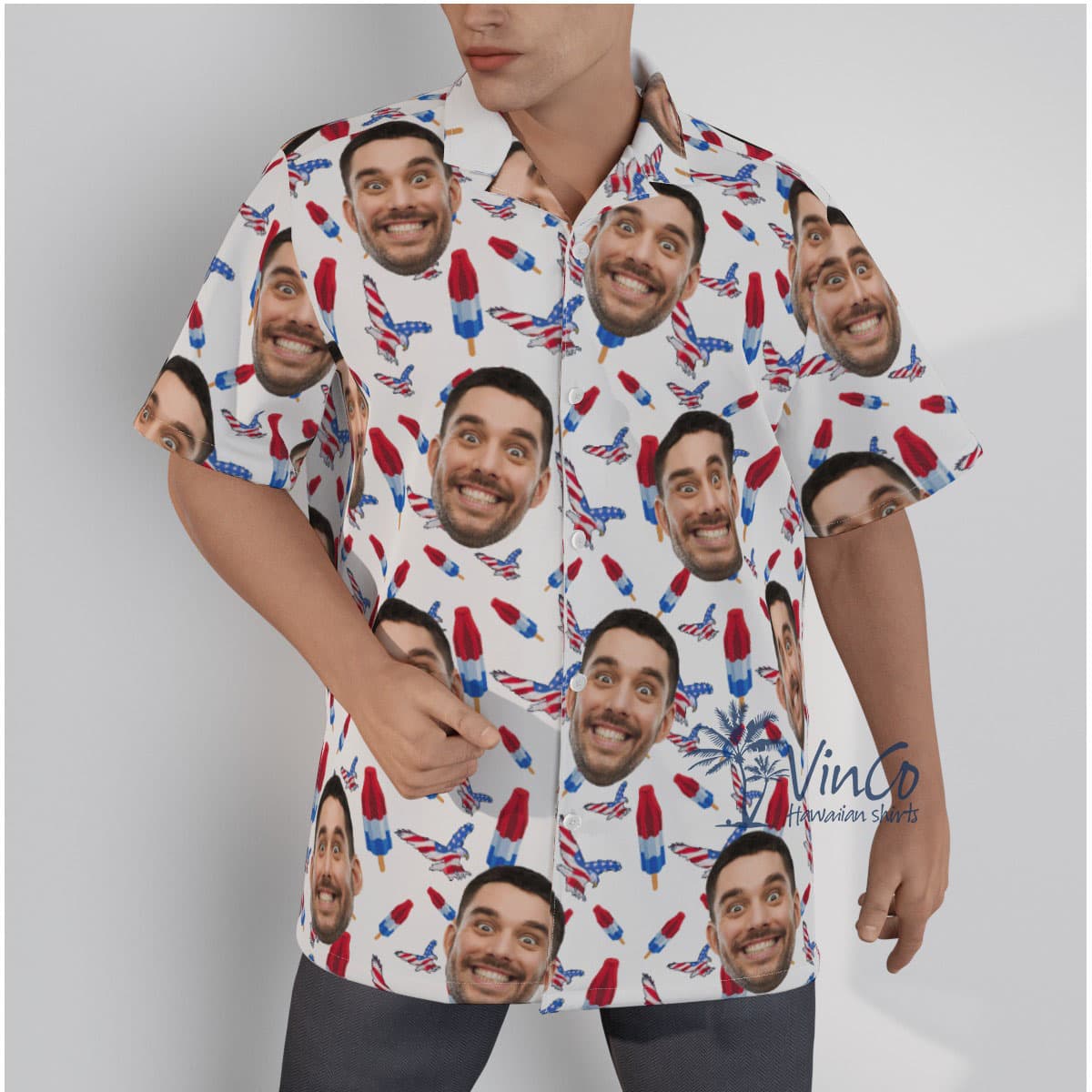 Custom Face American Eagle Hawaiian Shirt For Men (1)