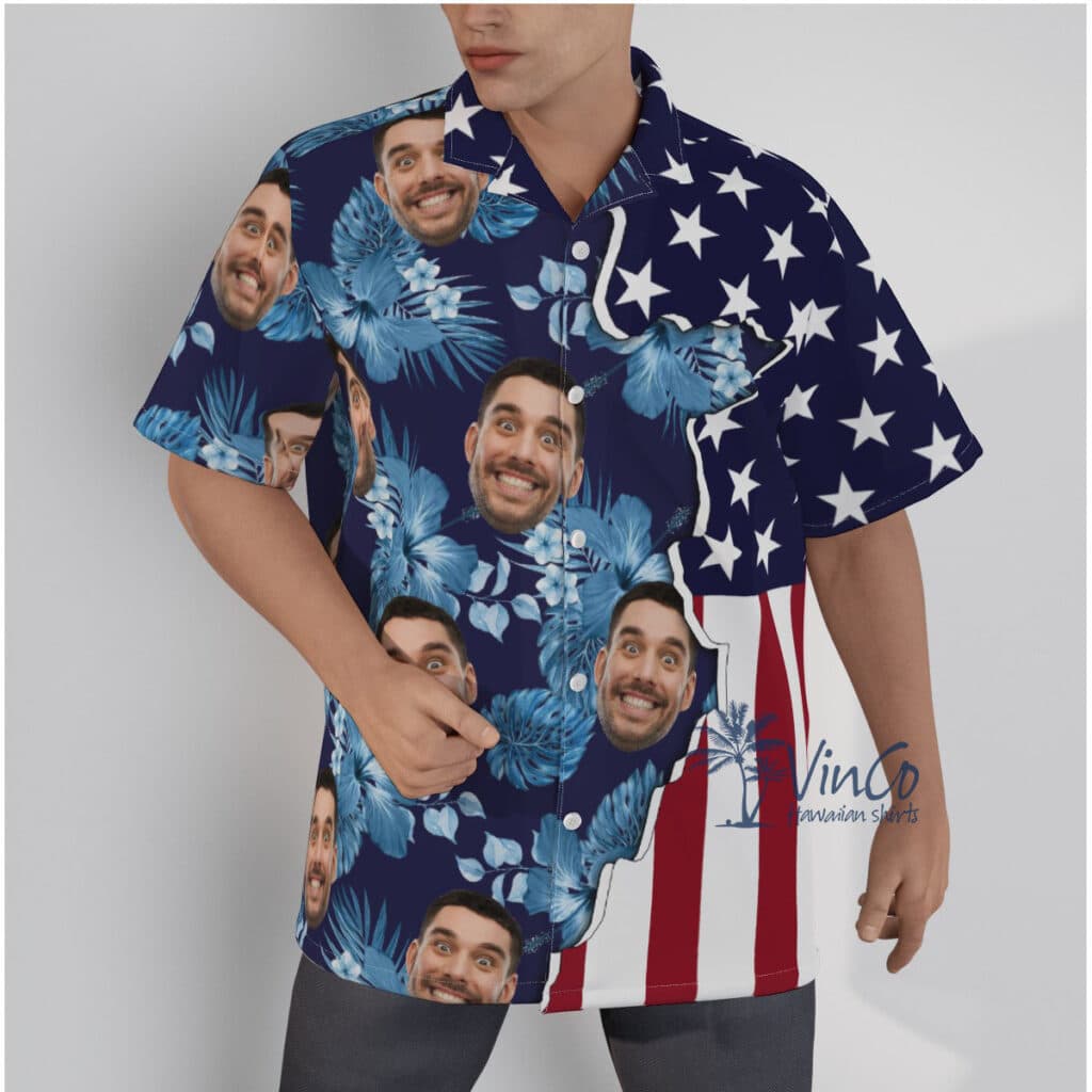 Custom Face American Flag Floral Hawaiian Shirt (1)