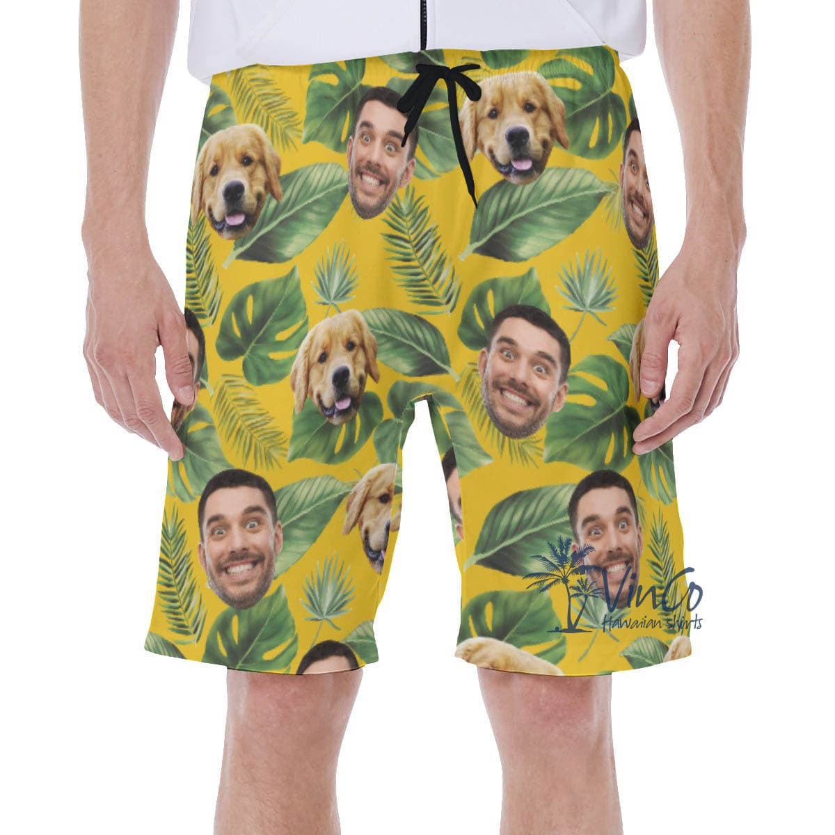Custom Face And Dog Hawaiian Swim Trunks For Men (1)