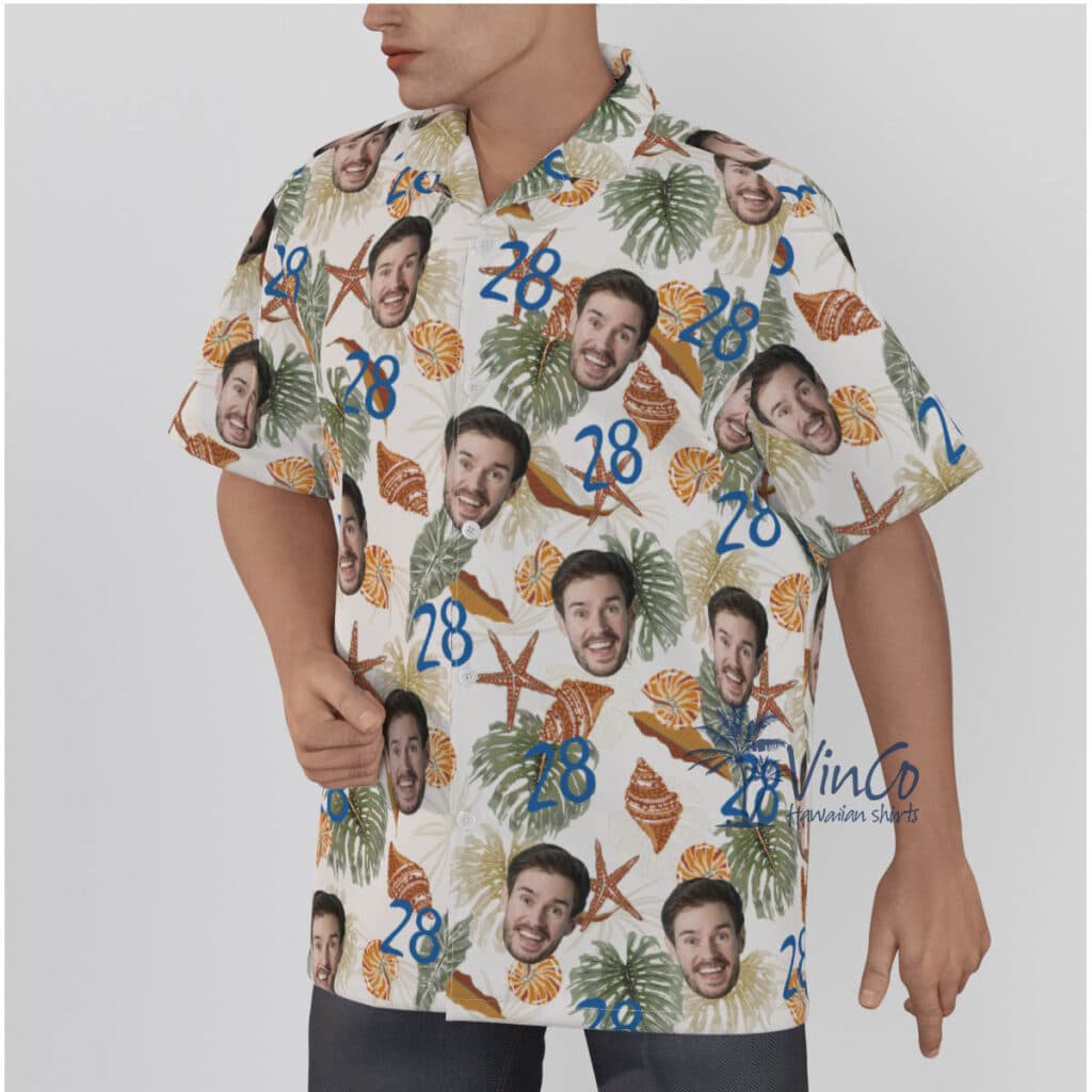 Custom Face Birthday Tropical Seashell Hawaiian Shirt