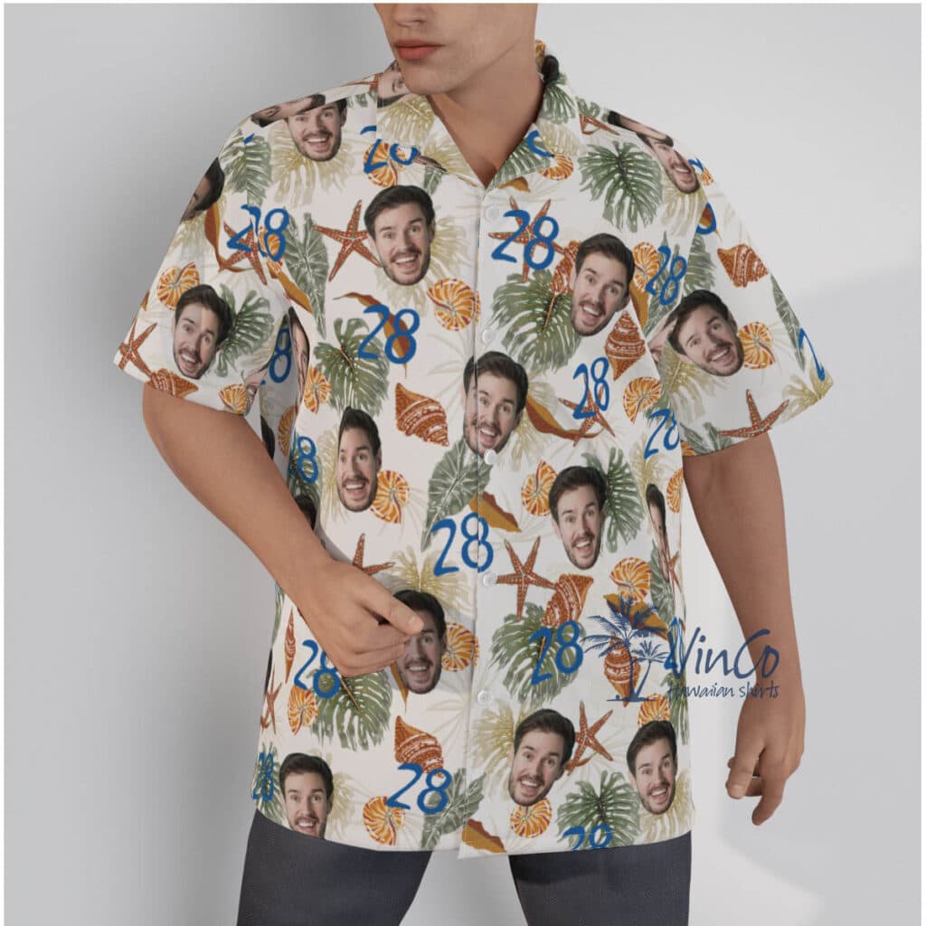 Custom Face Birthday Tropical Seashell Hawaiian Shirt