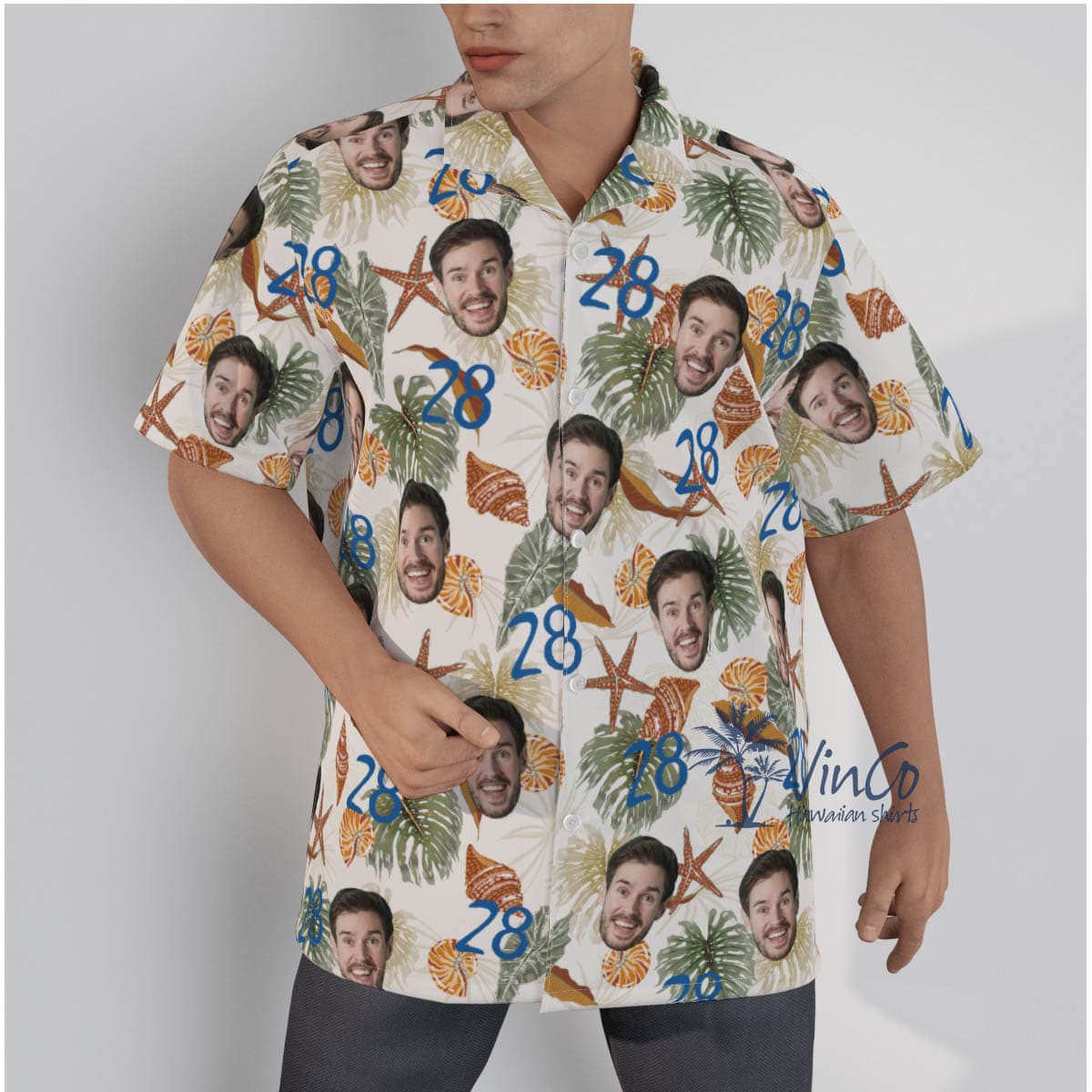 Custom Face Birthday Tropical Seashell Hawaiian Shirt