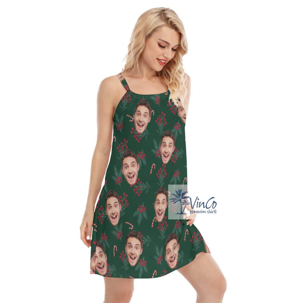 Custom Face Christmas Berries Hawaiian Cami Dress For Women