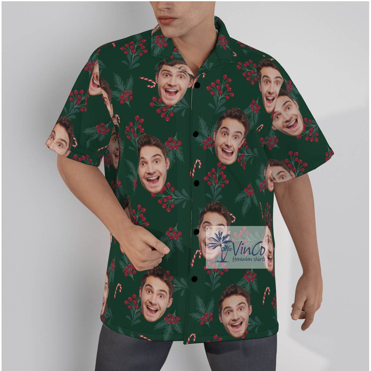 Custom Face Christmas Berries Hawaiian Shirt
