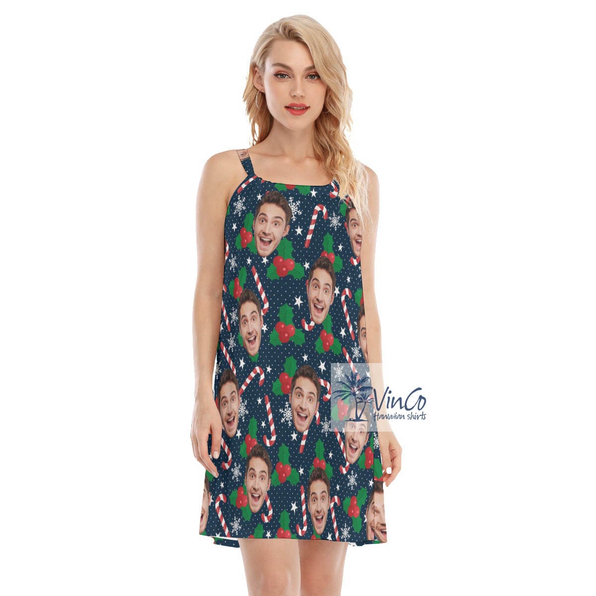 Custom Face Christmas Candy Cane Hawaiian Dress (4)