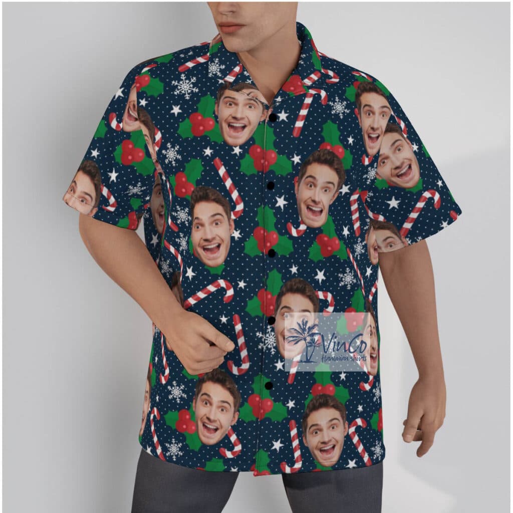 Custom Face Christmas Candy Cane Hawaiian Shirt