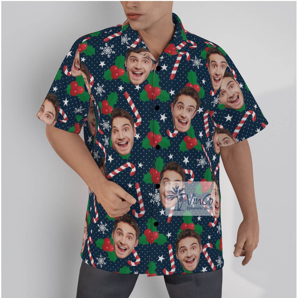 Custom Face Christmas Candy Cane Hawaiian Shirt