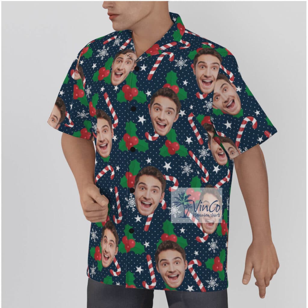 Custom Face Christmas Candy Cane Hawaiian Shirt