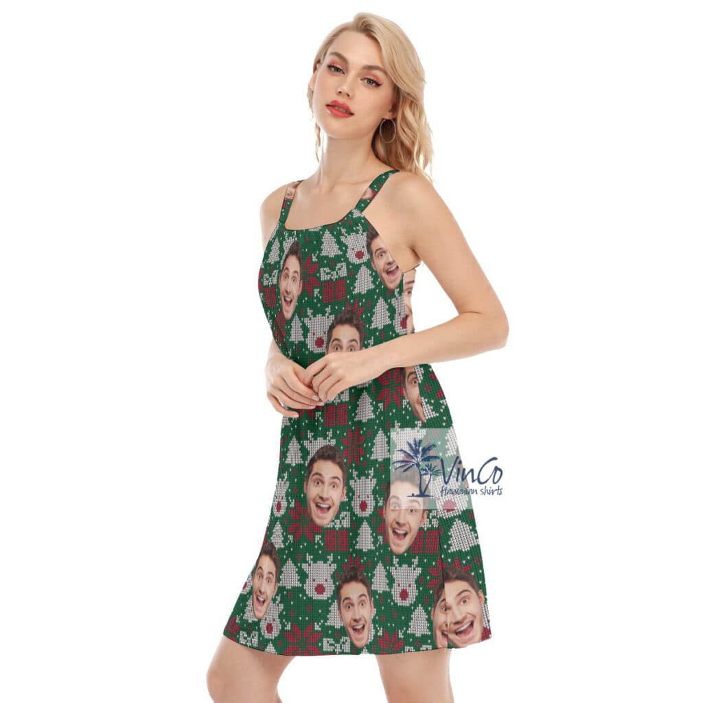 Custom Face Christmas Wool Knitting Patterns Hawaiian Dress