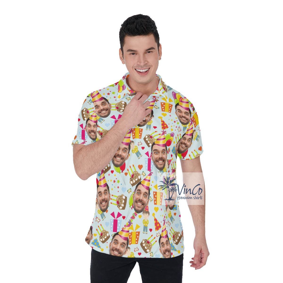 Custom Face Colorful Birthday Theme Polo Shirt For Men