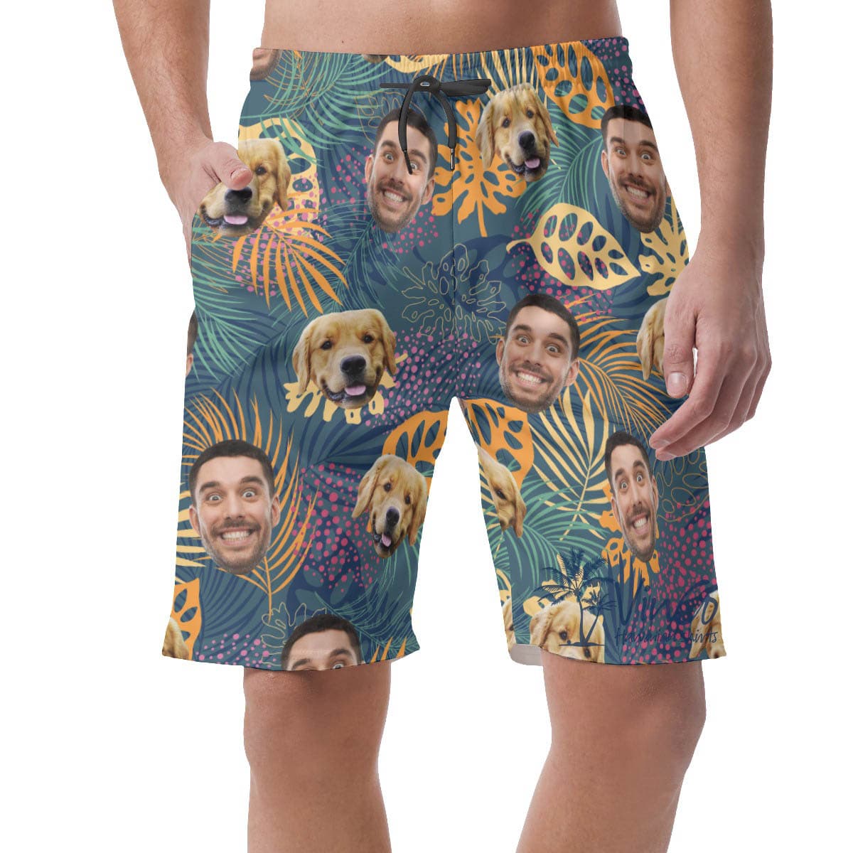 Custom Face Dog And Owner Hawaiian Shorts For Men (1)