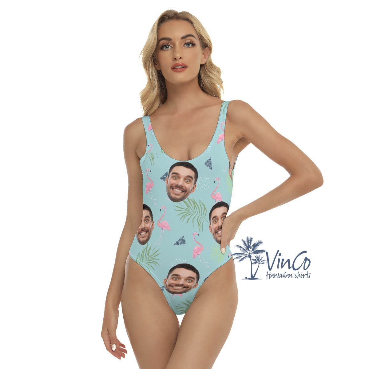 Custom Face Flamingo Aloha Swimsuit For Women (4)