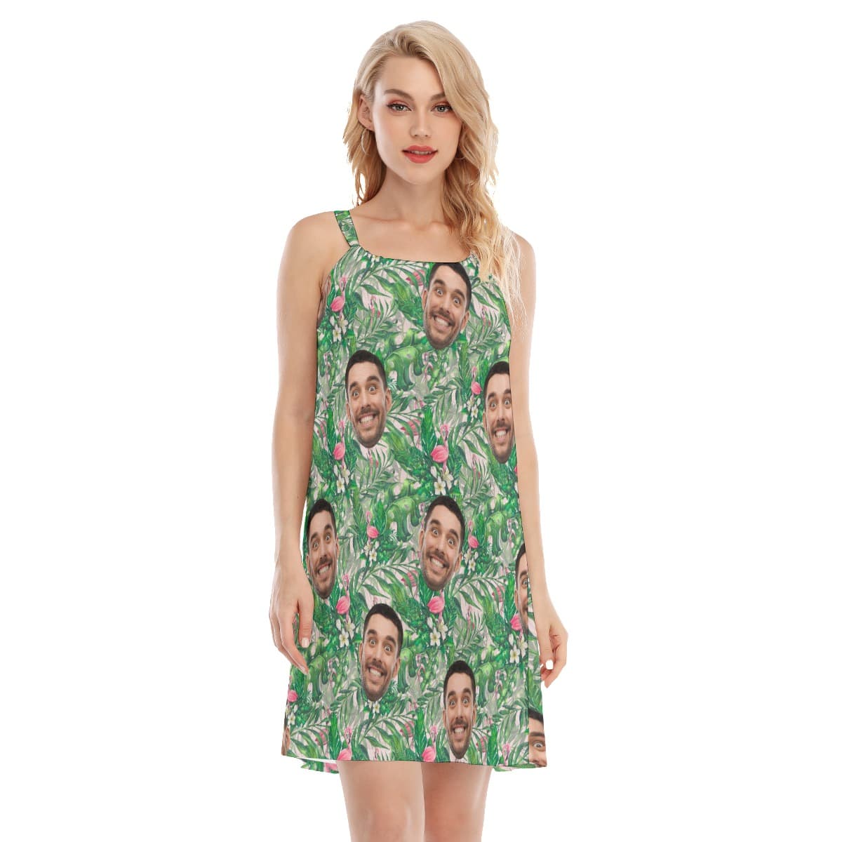 Custom Face Flamingo Hawaiian Dress For Party (1)