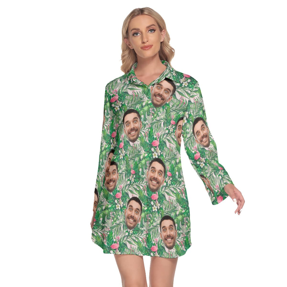 Custom Face Flamingo Hawaiian Dresses For Ladies (1)
