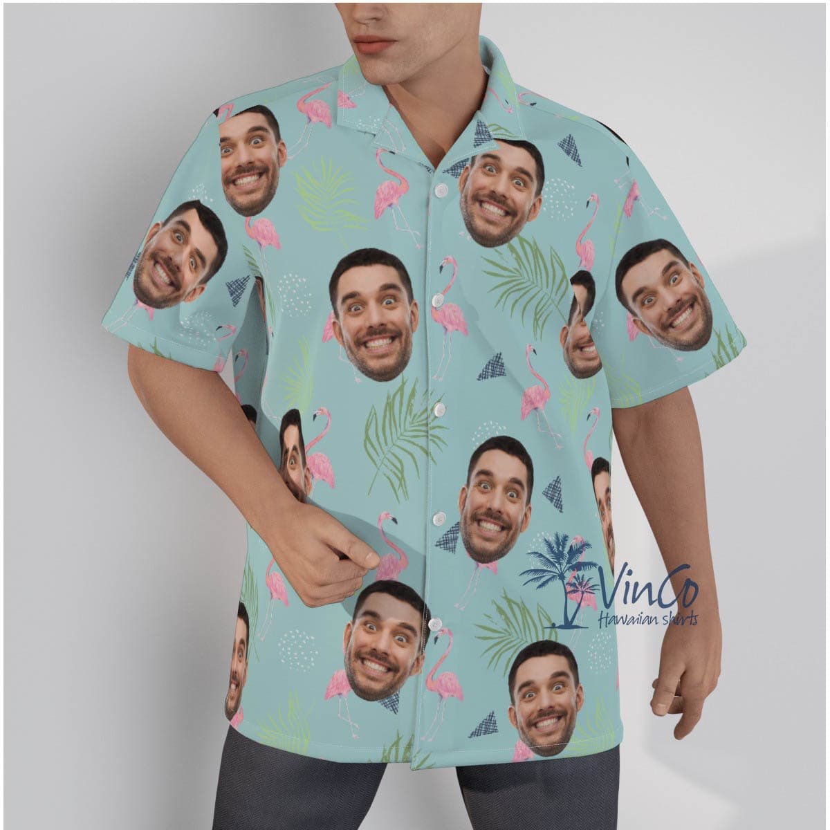 Custom Face Flamingo Hawaiian Shirt For Men (1)