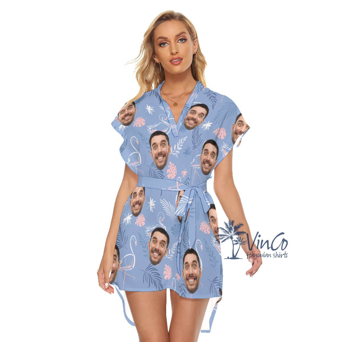 Custom Face Flamingo Hawaiian Summer Dress For Women (4)