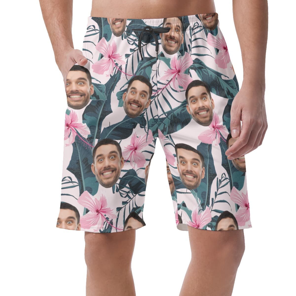 Custom Face Floral Hawaiian Shorts For Men (1)
