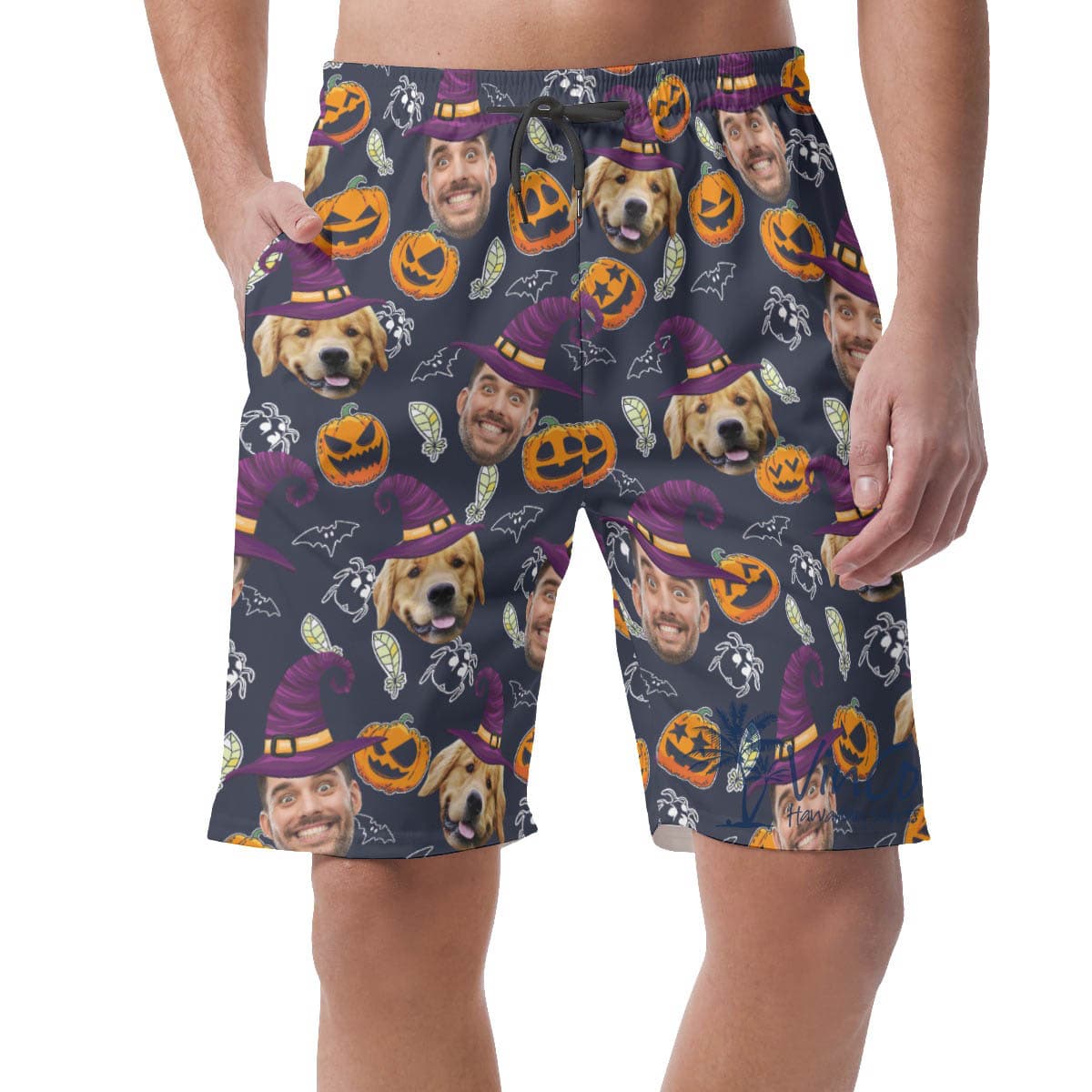 Custom Face Halloween Aloha Casual Shorts For Men (4)