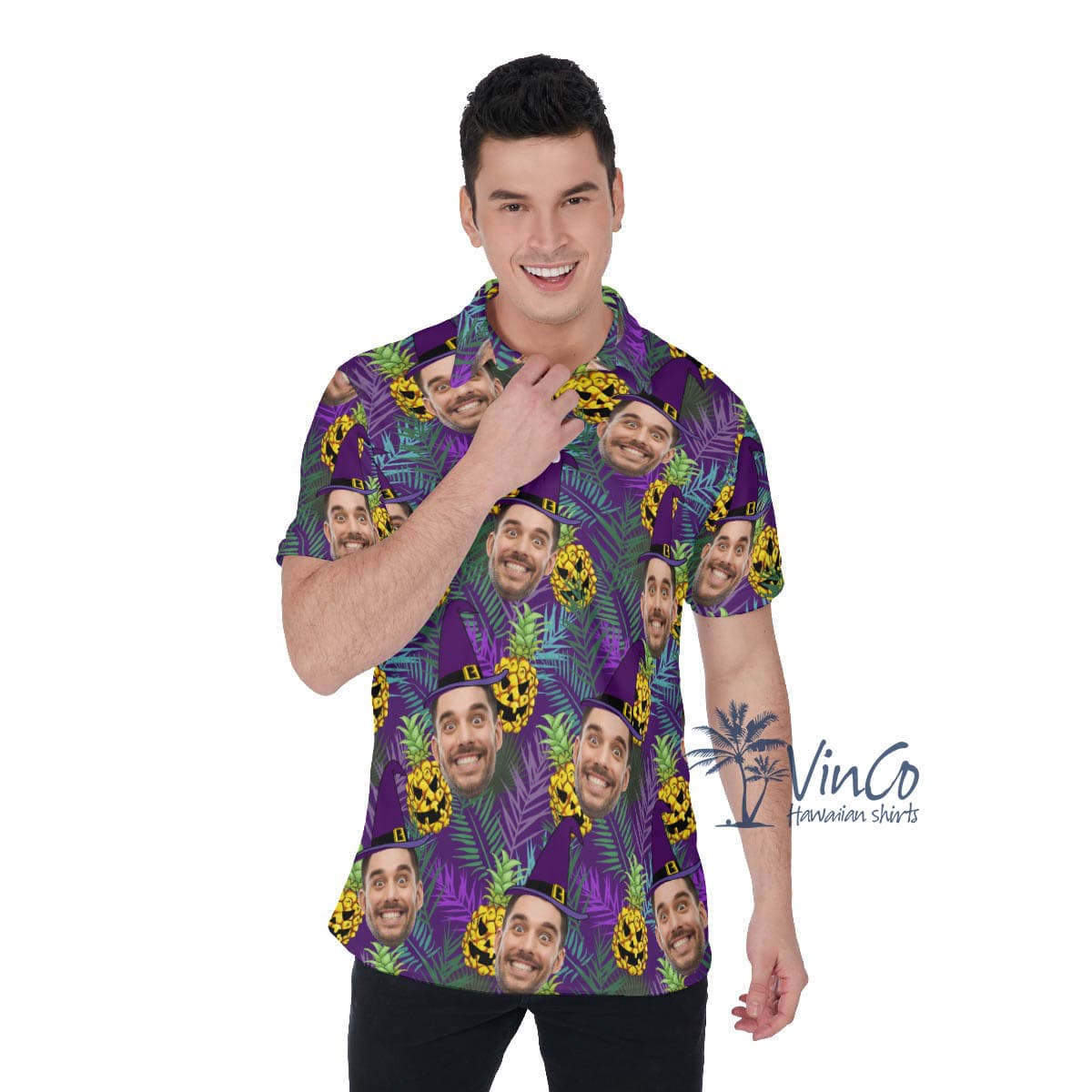 Custom Face Halloween Hawaiian Polo Shirt For Men (3)