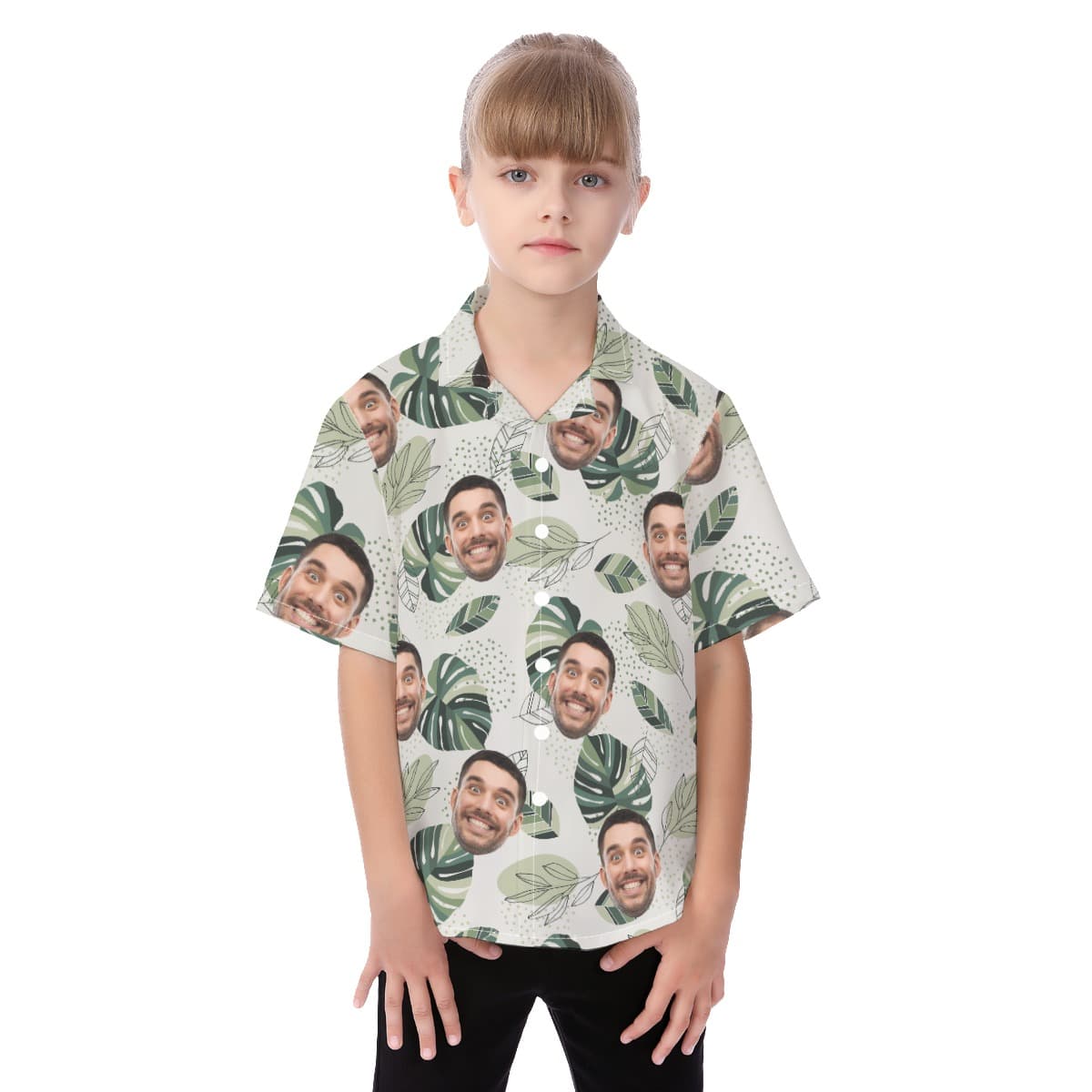 Custom Face Hawaiian Button Up Shirt For Kids (1)