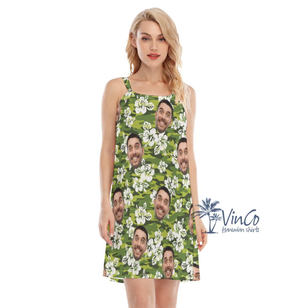 Custom Face Hibiscus Camouflage Women's Hawaiian Dress (2)