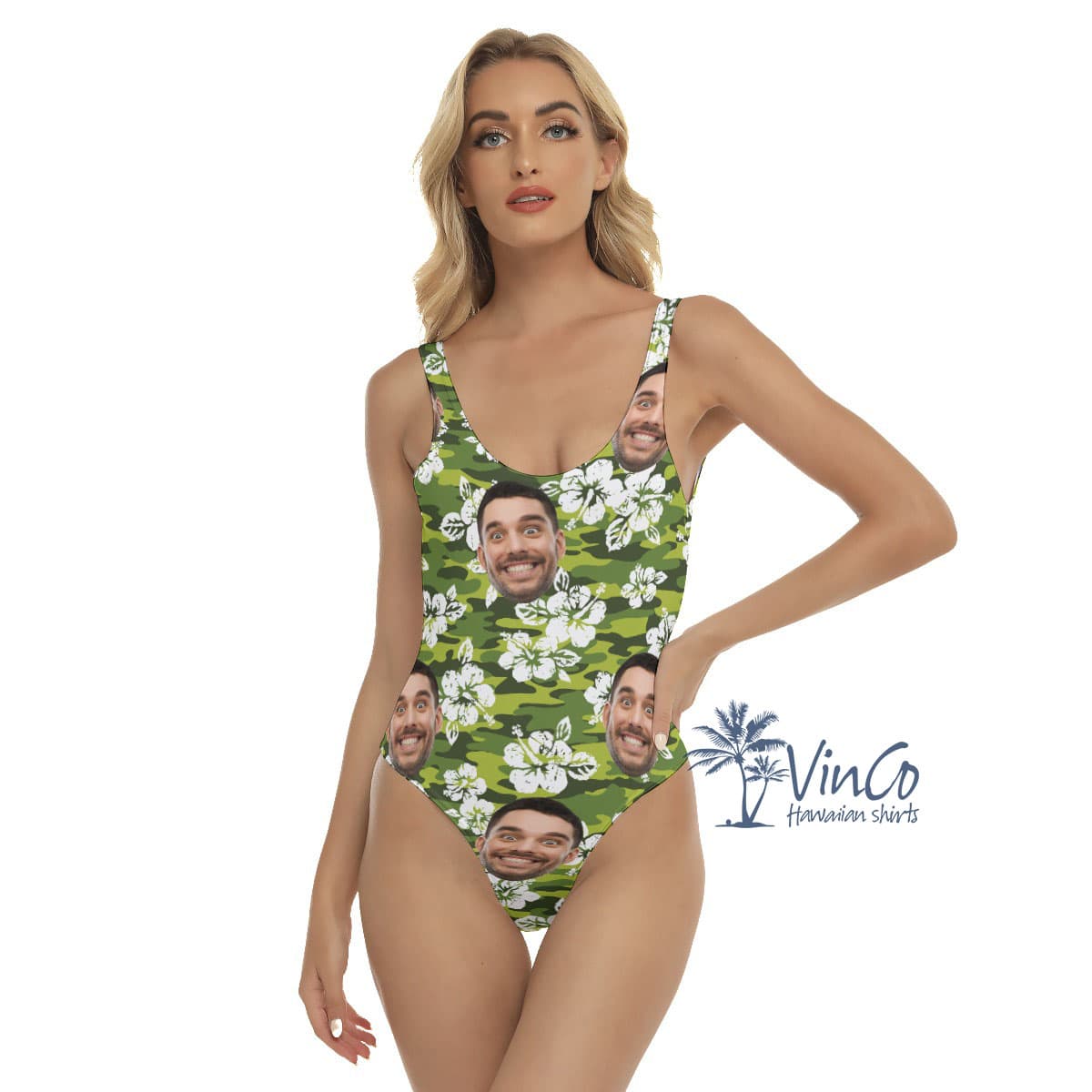 Custom Face Hibiscus Camouflage Women's Swimsuit (1)