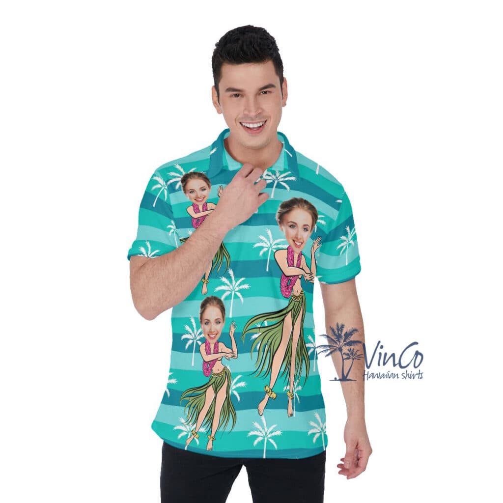 Custom Face Hula Girl Men's Polo Shirt (1)
