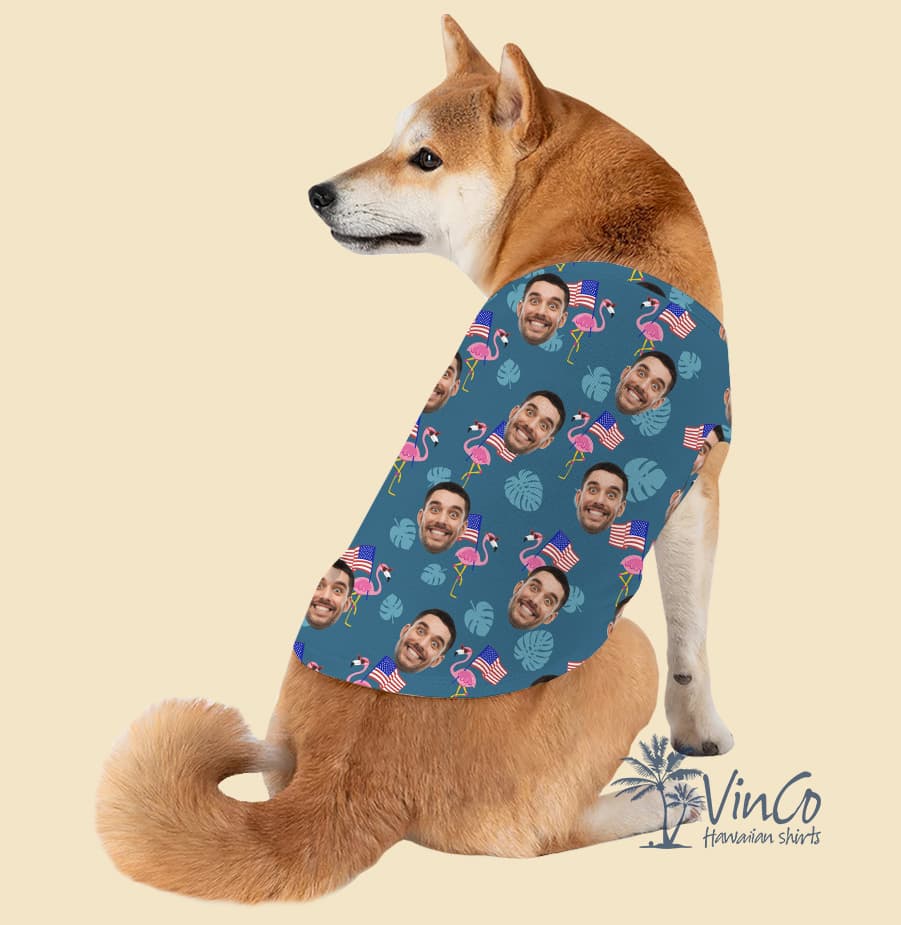 Custom Face Human Dog’s Flamingo Patriotic Shirt (2)