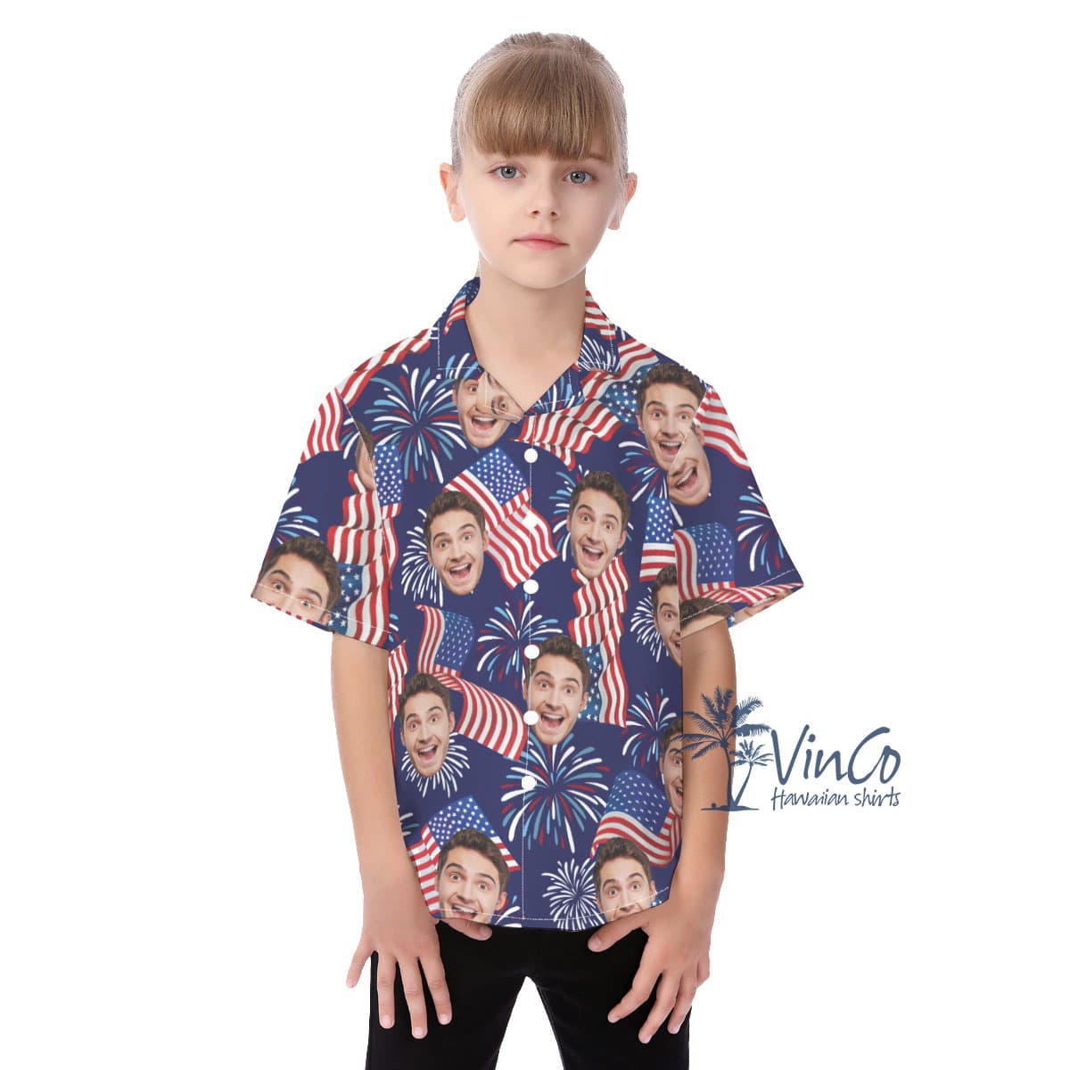 Custom Face Kids Hawaiian Shirt For 4th Of July (3)