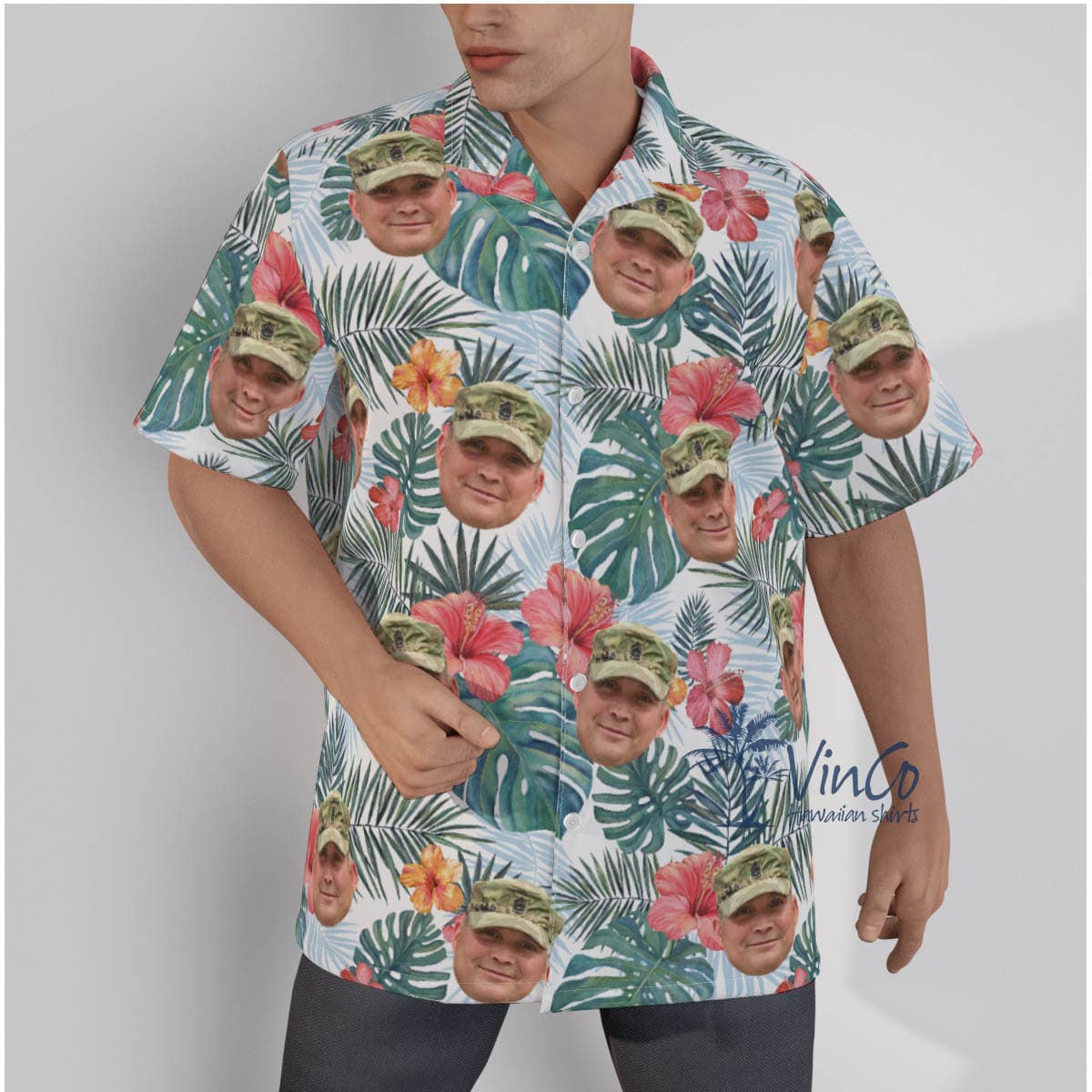 Custom Face Military Hawaiian Button Shirt For Men (2)