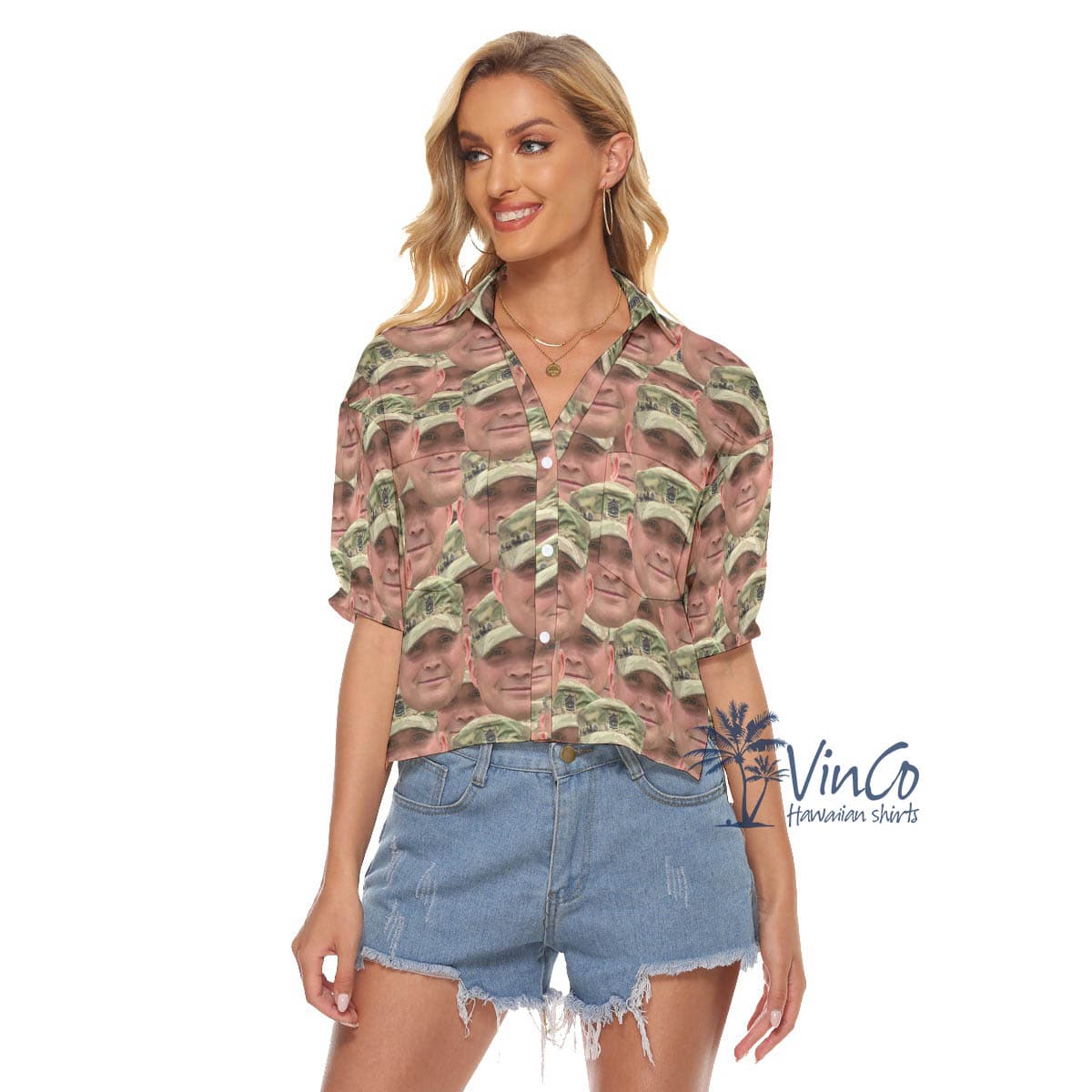 Custom Face Military Veteran Women’s Hawaiian Shirt (1)