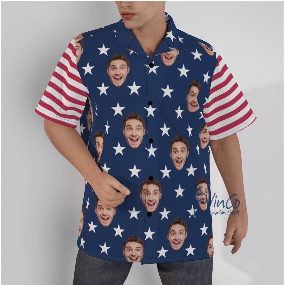 Custom Face Patriotic Hawaii Button Up Shirt For Men (3)